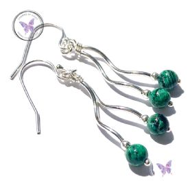 Chrysocolla Silver Double Twirl Dangler Earrings